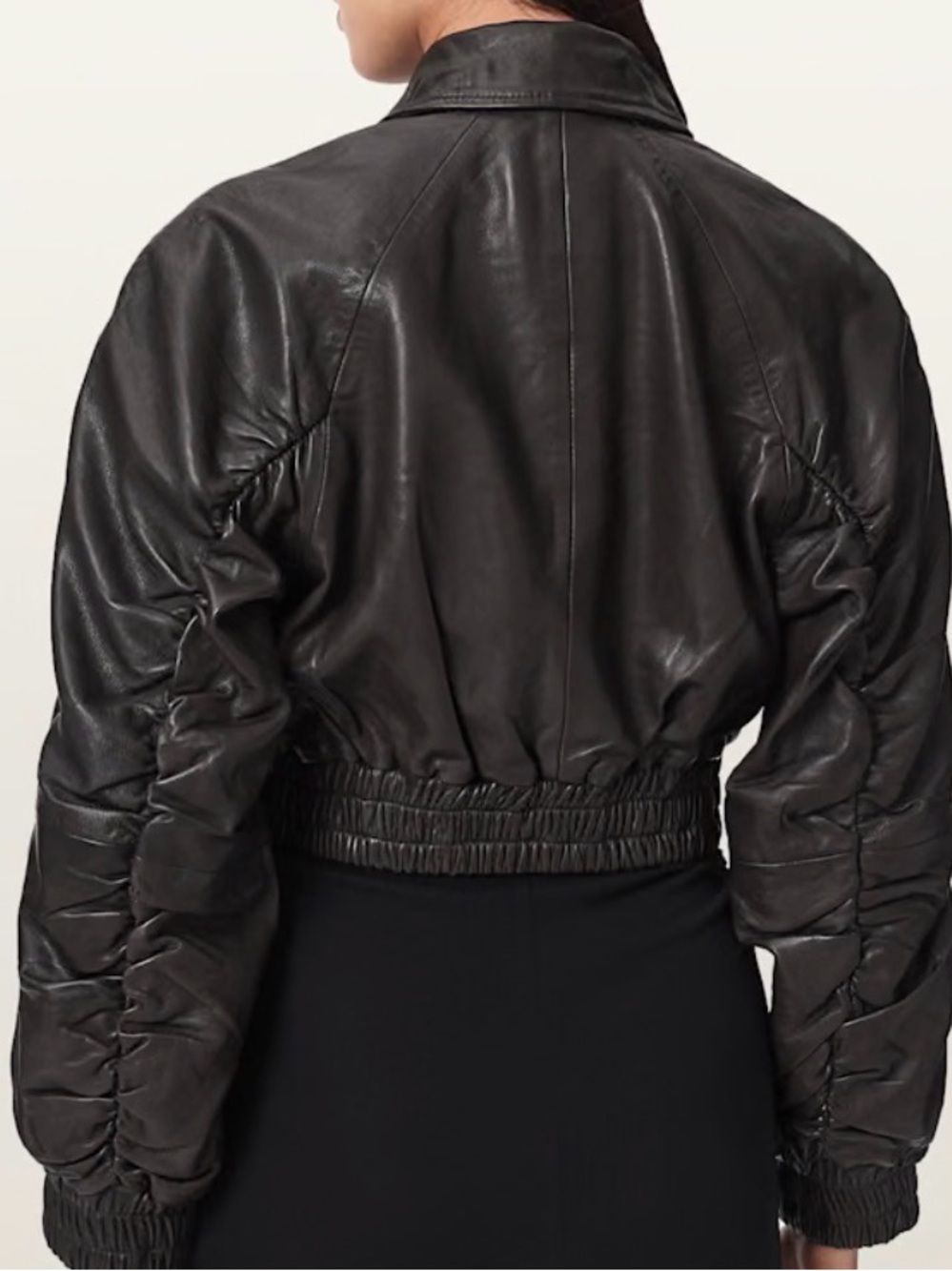 ALLSAINTS Anouk Leather Crop Bomber Jacket Bitter Brown Size M - Picture 4 of 12